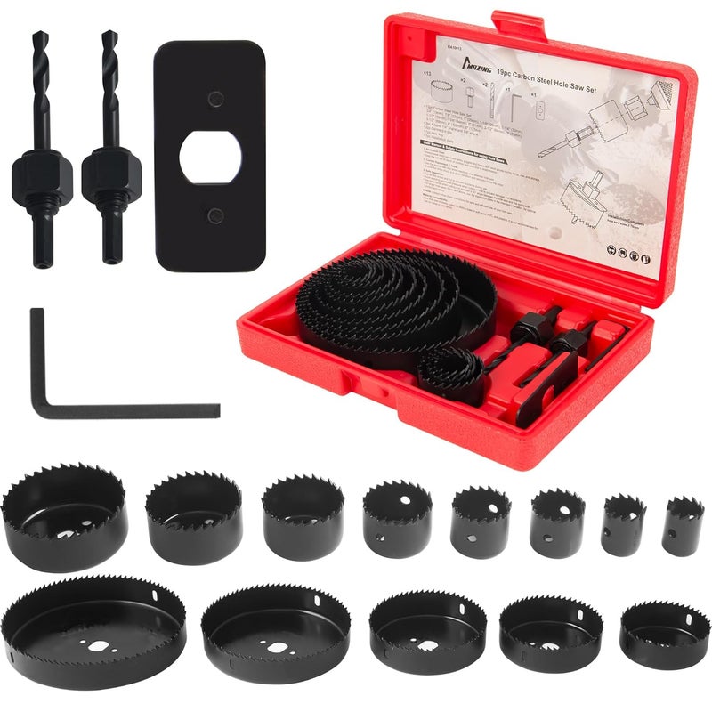 MAZING Hole Saw Set 19PCS Hole Saw Kit with 3/4" to 5" (19mm-127mm) Saw Blades, Mandrels, Installation Plate, Drill Bits, Hex Key and Case, Ideal for Drywall, Soft Wood, Plywood, Plastic, PVC Board - Image 1